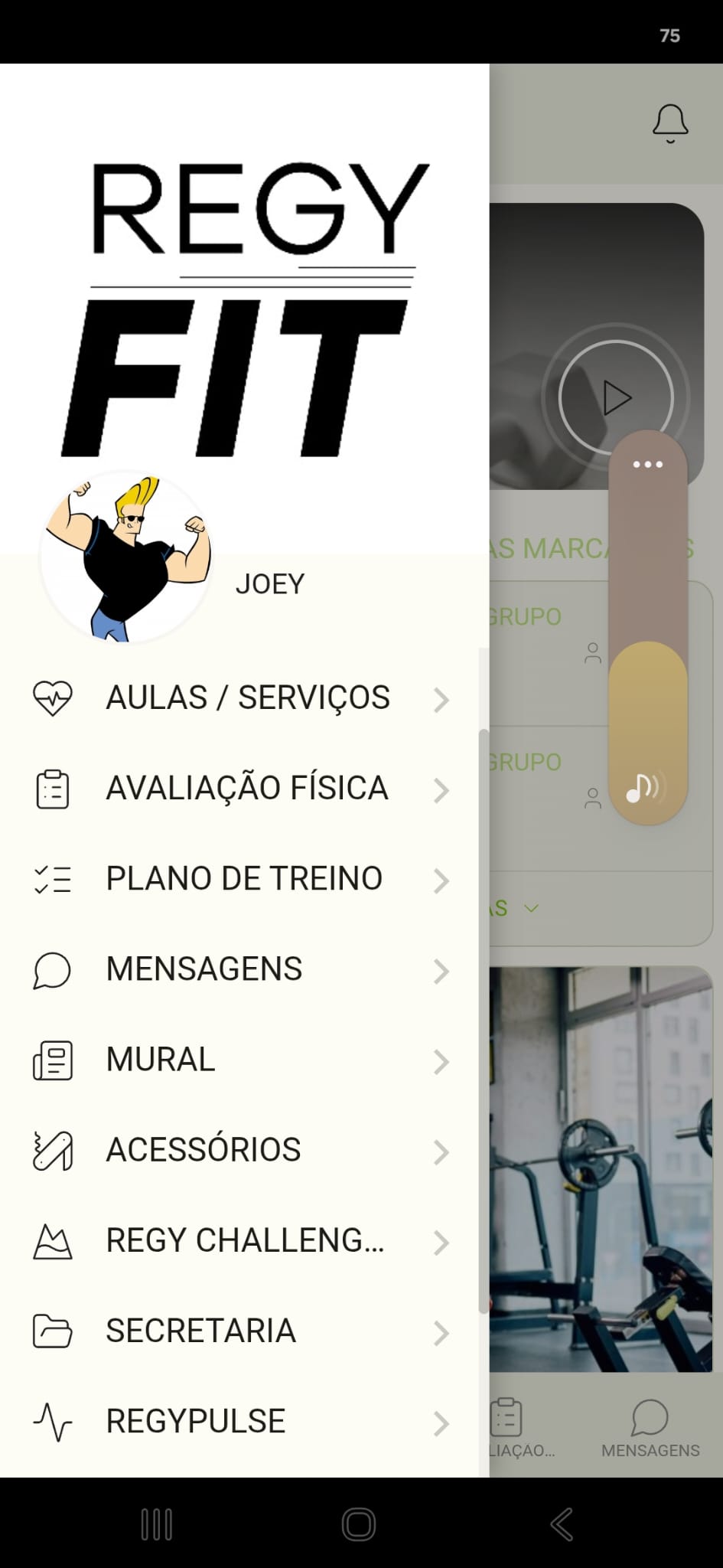 Screenshot da app — menu do atleta